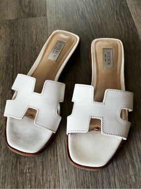 Steve Madden White Leather Slide Sandals